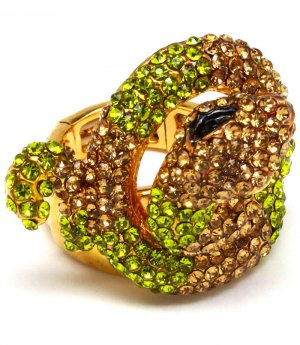 Green Ring Adjustable Stretch Crystal Studs Snake 1 Inch Tall 281118-99220GDGRN