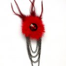 Red Hair Accessories Hair Clip Brooch Dual Function Corsage Feather Fur Acrylic Face 25188-4004BNRED