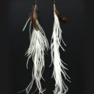 White Earring Linear Drop Fish Hook Feather Oversized 12 Inch Drop 25185-90252SOWHT