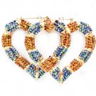 Teal Earring Pin Catch Bamboo Joints Crystal Studs Heart Shape Texture 3 1 4 Inch Dr 25185-5547GDTLB