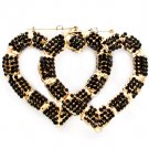 Black Earring Pin Catch Bamboo Joints Crystal Studs Heart Shape Texture 3 1 4 Inch D 25185-5547GDBLK