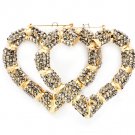 Black Earring Pin Catch Bamboo Joints Crystal Studs Heart Shape Texture 3 1 4 Inch D 25185-5547GDBKA