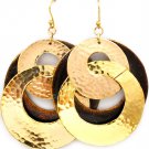 Black Earring Fish Hook Metal Casting Pierced Discs Texture Painted Patina 2 1 4 Inc 25185-3059GDBLK