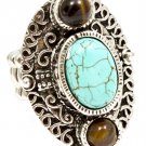Turquoise Ring Adjustable Stretch Turquoise Stone Filigree Texture 1 1 2 Inch Tall 251818-4525ASTQB