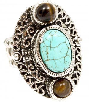 Turquoise Ring Adjustable Stretch Turquoise Stone Filigree Texture 1 1 2 Inch Tall 251818-4525ASTQB
