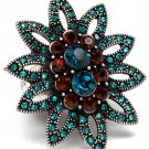 Teal Ring Adjustable Stretch Crystal Studs Rosette Texture 1 1 2 Inch Tall 251818-3048SOTLB