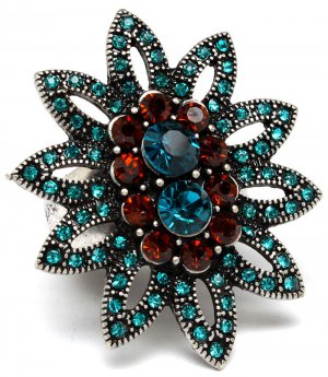 Teal Ring Adjustable Stretch Crystal Studs Rosette Texture 1 1 2 Inch Tall 251818-3048SOTLB