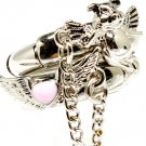 Silver Colored Ring Adjustable Stretch Stackable 2 Ring Set Pig Wing Angel Enamel L 251818-2048RDSIV