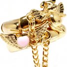 Gold Colored Ring Adjustable Stretch Stackable 2 Ring Set Pig Wing Angel Enamel Lin 251818-2048GDGOD