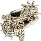 Silver Colored Ring Adjustable Stretch Stackable 2 Ring Set Spider Web Crystal Stud 251818-2047RDSIV