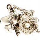 Silver Colored Ring Adjustable Stretch Stackable 2 Ring Set Bird Nest Egg Faux Pear 251818-2045RDSIV