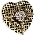 Clear Ring Adjustable Stretch Heart Crystal Studs Hollow 1 1 2 Inch Tall 251818-20322BOCLR