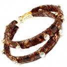 Brown Earring Pin Catch Glass Stones Fabric Exotic Print 2 1 2 Inch Drop 2435-2403GDBRO