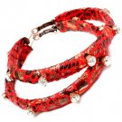 Red Earring Pin Catch Glass Stones Fabric Exotic Print 2 1 2 Inch Drop 2435-2403CORED