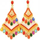 Multi Colored Earring Post Earring Beads Formica Retro Pattern 3 1 4 Inch Drop 2435-1233GDMLT