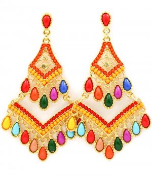 Multi Colored Earring Post Earring Beads Formica Retro Pattern 3 1 4 Inch Drop 2435-1233GDMLT