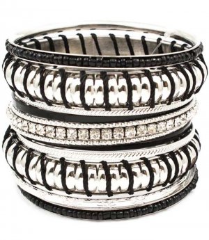 Black Bracelet Bangle Stackable Crystal Studs Threads Beads Various Hoops Texture 2 1 2432-7036RDBLK