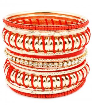 Red Bracelet Bangle Stackable Crystal Studs Threads Beads Various Hoops Texture 2 1 4 2432-7036GDRED