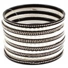 Black Bracelet Bangle Stackable Matte Finish Chained Beads Texture 2 Inch Width 2432-7029MSBLK