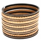 Black Bracelet Bangle Stackable Matte Finish Chained Beads Texture 2 Inch Width 2432-7029MGBLK