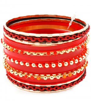 Red Bracelet Bangle Stackable Painted Formica Various Hoops Texture 2 Inch Width 2432-7025GDRED
