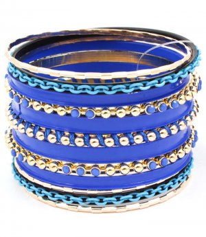 Blue Bracelet Bangle Stackable Painted Formica Various Hoops Texture 2 Inch Width 2432-7025GDBLU