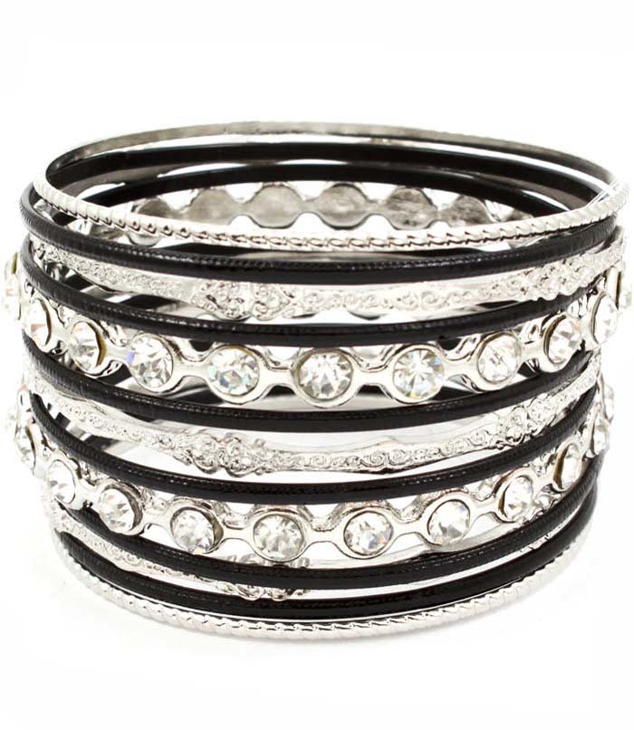 Black Bracelet Bangle Stackable Rhinestones Various Hoops Texture 2 ...