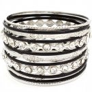 Black Bracelet Bangle Stackable Rhinestones Various Hoops Texture 2 Inch Width 2432-7024RDBLK