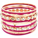 Fuschia Bracelet Bangle Stackable Rhinestones Various Hoops Texture 2 Inch Width 2432-7024GDFSH