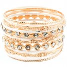 Cream Bracelet Bangle Stackable Rhinestones Various Hoops Texture 2 Inch Width 2432-7024GDCRM