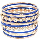 Blue Bracelet Bangle Stackable Rhinestones Various Hoops Texture 2 Inch Width 2432-7024GDBLU