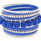 Blue Bracelet Bangle Stackable Rhinestones Roses Formica Various Hoops 2 Inch Width 2432-6963RDBLU