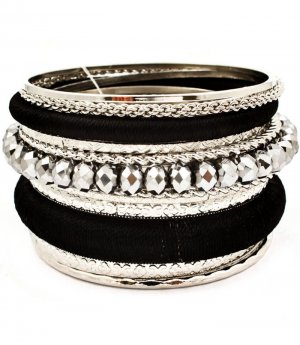 Black Bracelet Bangle Stackable Beads Chain Fabric Various Hoops 2 Inch Width 2432-6958RDBLK
