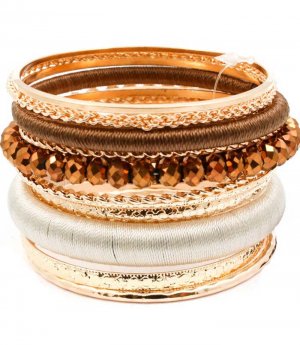 Brown Bracelet Bangle Stackable Bead Fabric Various Hoops 2 Inch Width 2432-6958GDBRO