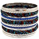 Blue Bracelet Bangle Stackable Fabric Exotic Print Various Hoops 2 Inch Width 2432-6653RDBLU