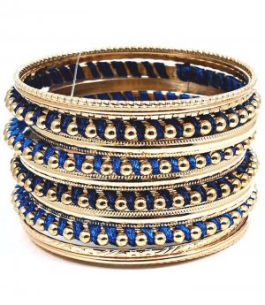 Blue Bracelet Bangle Stackable Threads Various Hoops Texture 1 1 2 Inch Width 2432-6515GDBLU