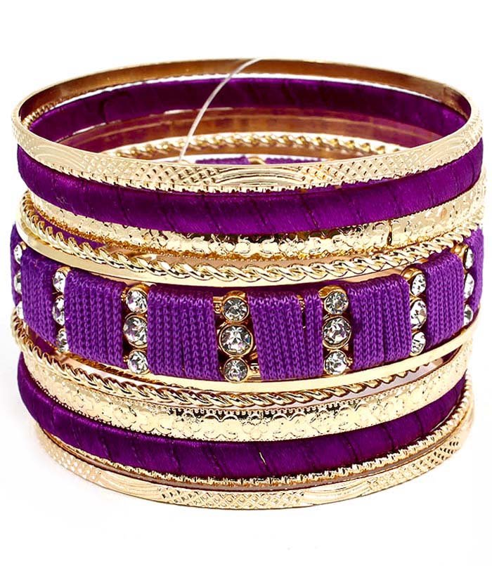 Purple Bracelet Bangle Stackable Crystal Studs Threads Fabric Various ...