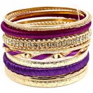 Purple Bracelet Bangle Stackable Crystal Studs Fabric Various Hoops 1 1 2 Inch Width 2432-6509GDPUR