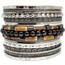 Brown Bracelet Bangle Stackable Texture Metal Chains Threads Wooden Beads Beads 2 1 2 2432-6388BNBRO