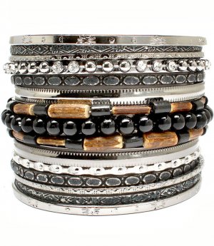 Brown Bracelet Bangle Stackable Texture Metal Chains Threads Wooden Beads Beads 2 1 2 2432-6388BNBRO