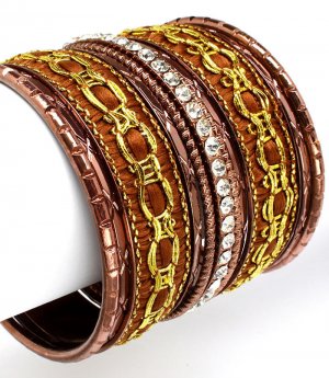 Clear Bracelet Bangle Stackable Crystal Studs Woven Cord Texture 2 1 2 Inch Width 2432-6015COCLR