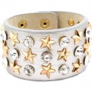Silver Colored Bracelet Button Faux Leather Stars Glass Stones 1 1 2 Inch Width 7 1 2 2432-2226GDSIV