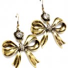Clear Earring Fish Hook Crystal Stone Ribbon Flower 2 Inch Drop 23145-99459BOCLR
