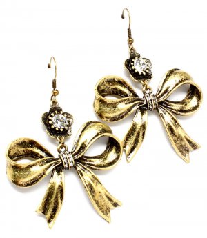Clear Earring Fish Hook Crystal Stone Ribbon Flower 2 Inch Drop 23145-99459BOCLR