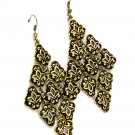 Gold Colored Earring Cascade Fish Hook Fleur De Lys Pierced Texture 2 1 2 Inch Drop 23145-99380BOGOD