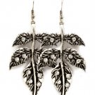 Clear Earring Fish Hook Metal Leaves Crystal Studs Texture 2 1 2 Inch Drop 23145-0871SOCLR