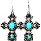 Turquoise Earring Fish Hook Glass Stones Formica Texture Cross Religious 2 Inch Drop 23145-0631SOTUQ
