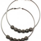 Black Earring Hoop Pin Catch Fireball Crystal Studs Texture 3 1 4 Inch Drop 23145-0370BNBLK