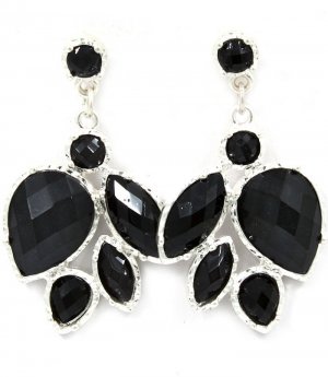 Black Earring Post Earring Formica Various Cuts Faceted 2 Inch Drop 23145-0217MSBLK