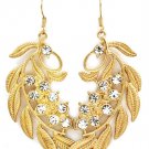 Clear Earring Fish Hook Glass Stones Metal Leaves Matte Finish Texture 2 1 4 Inch Dr 23145-0142MGCLR